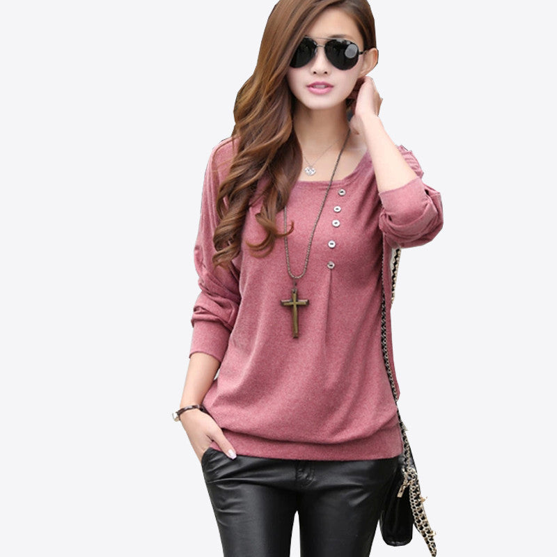 Online discount shop Australia - Blouse Women blouses Top With Buttons Long Sleeve O-neck Cotton Loose Shirt Batwing Sleeve Plus Size XXL 2XL