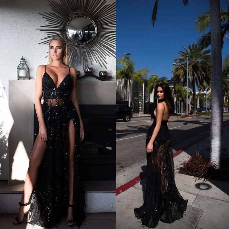 Sequin Maxi Long Dress Halter V Neck Bling Dress - CelebritystyleFashion.com.au online clothing shop australia