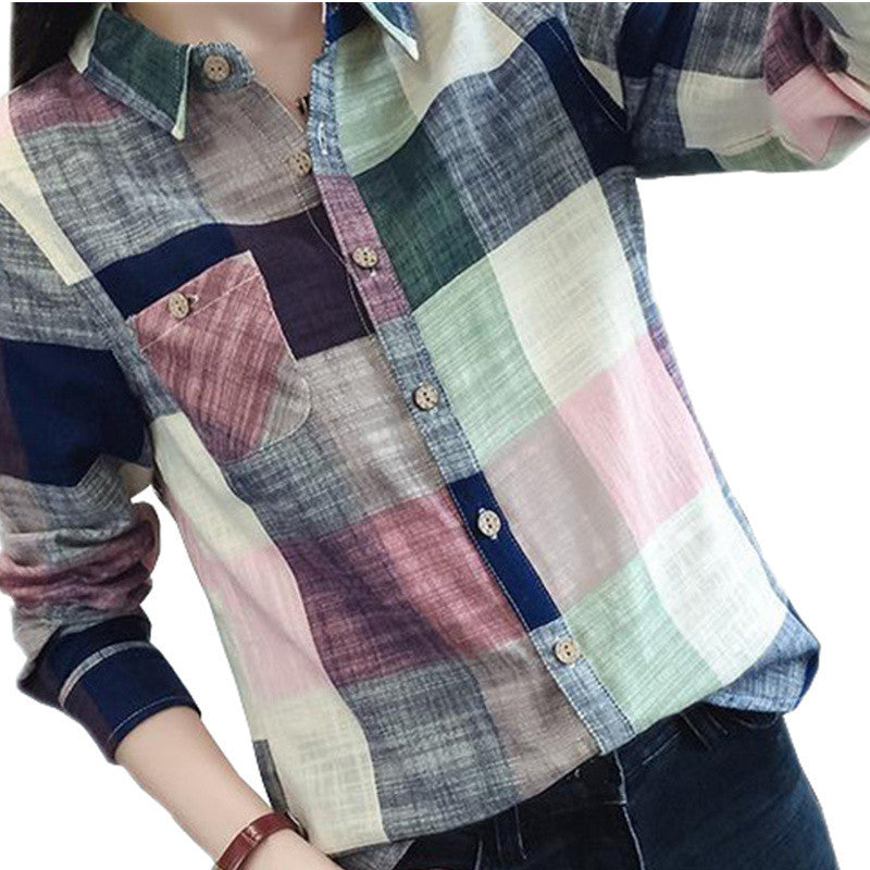 Online discount shop Australia - Ladies Female Casual Cotton Long Sleeve Plaid Shirt Women Slim Outerwear Blouse Tops Size