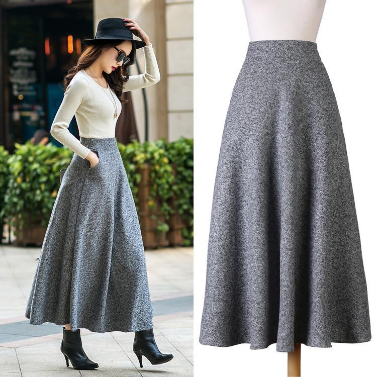 Skirt Fashion Women's Long Woolen Skirts Big Buttom A-line Wool Skirts S - XXL
