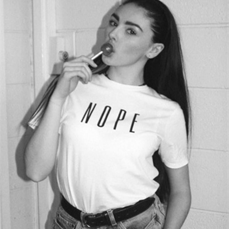 Online discount shop Australia - KNITTING H519   Women White Punk T-shirt NOPE Printed Women Band Short Sleeve Tees
