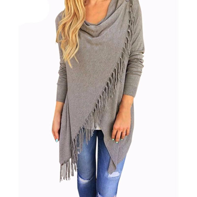 Women Fashion Blouses Hem Long Sleeve Casual Cardigan Solid Color Plus Size Tops
