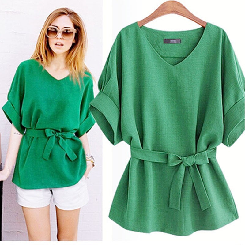 Ladies Blouse Women Cotton Linen Tunic Shirt V Neck Loose Blouse Female Tops Plus Size XL-5XL