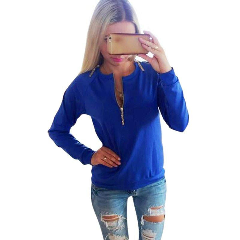 Women V-Neck Long Sleeve Hoodies Sweatshirt Jumper Pullover Tops