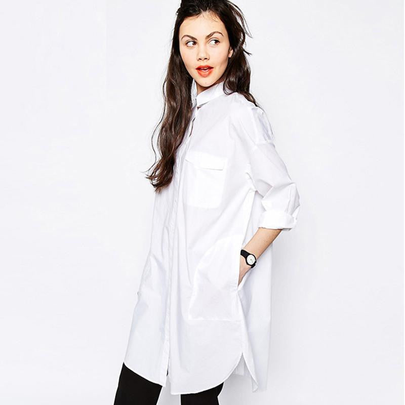 Women's Blouses Shirt Women Long Sleeve Pocket Tops Ladies Boyfriend Style Fashion Clothing White Female Clothes Big