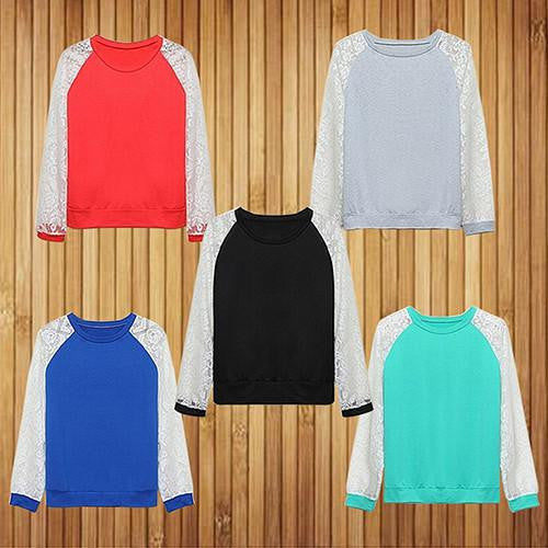 Online discount shop Australia - Fshion Women Patchwork White Lace Hoodies Long Sleeve Outerwear Pullover Sweatshirt Top