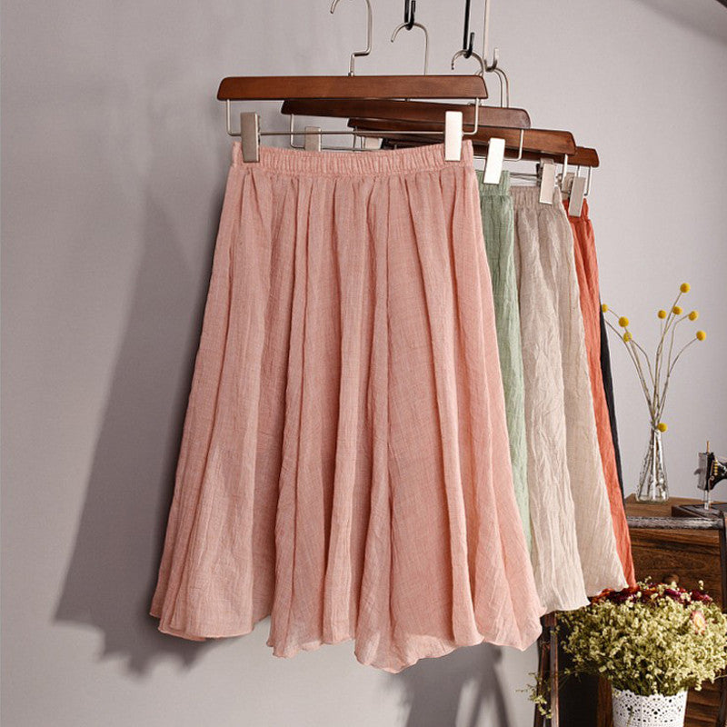 Online discount shop Australia - Fashion Brand Women High quality Linen Cotton Breathable Bilayer structure Pleated Vintage Short Skirts