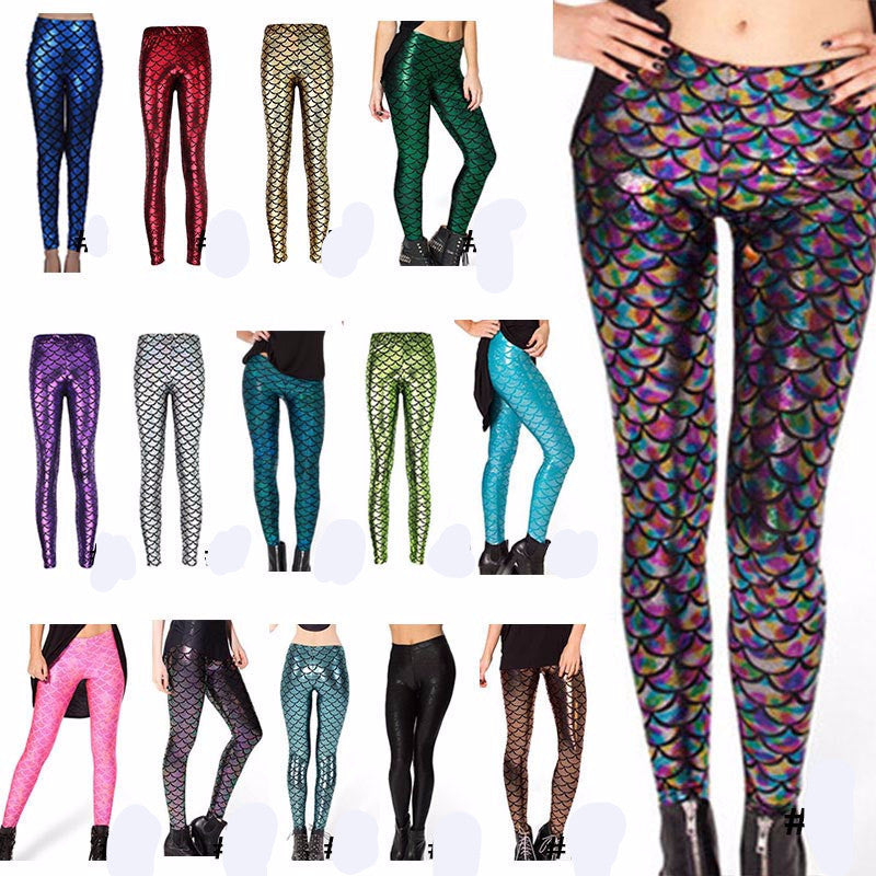 Fashion Trousers Digital Print Women Mermaid Fish Scale Leggings High