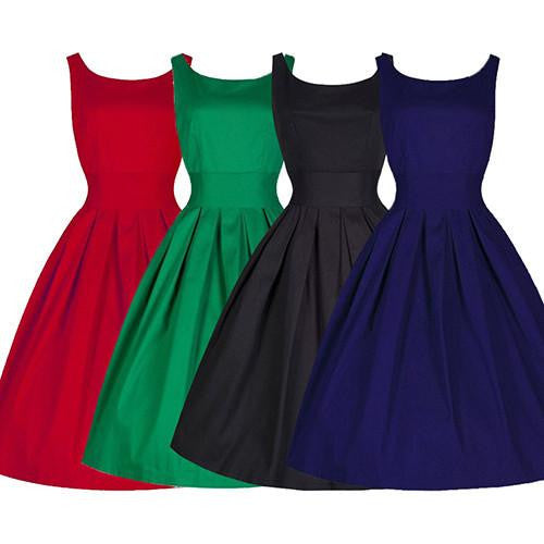 Women Elegant O-Neck Sleeveless Retro Casual Party Robe Slim Dress Sundress
