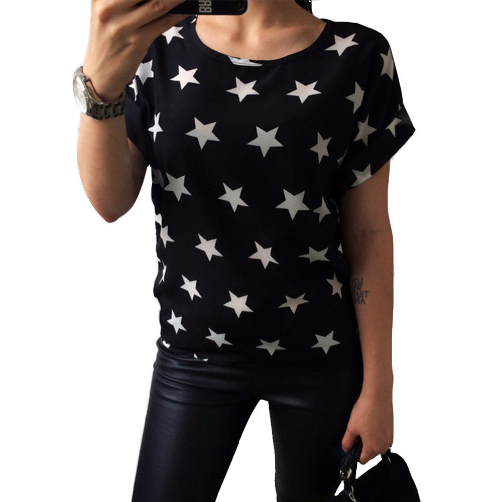 Online discount shop Australia - Colorful Apparel Print O-Neck Tropical Chiffon Women Blouses Short Batwing Sleeve Plus Size Shirt Body