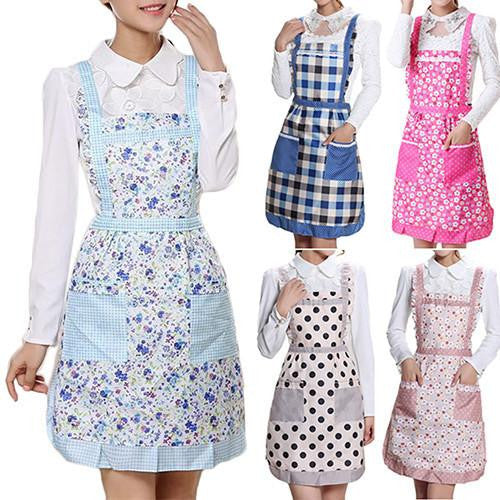 Women's Bib Comfy Cooking Chef Floral Pocket Kitchen Restaurant Princess Apron 7M7I