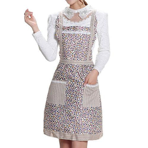 Women's Bib Comfy Cooking Chef Floral Pocket Kitchen Restaurant Princess Apron 7M7I