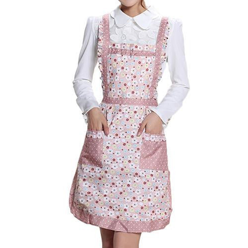 Women's Bib Comfy Cooking Chef Floral Pocket Kitchen Restaurant Princess Apron 7M7I