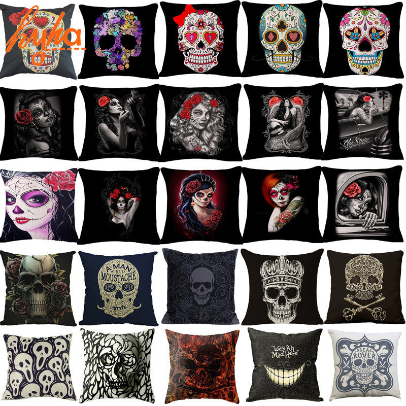 Pillowcase Skull Cushion Cover Cotton Linen Size 40*40 Printed Throw Pillows Decorative Housse De Coussin