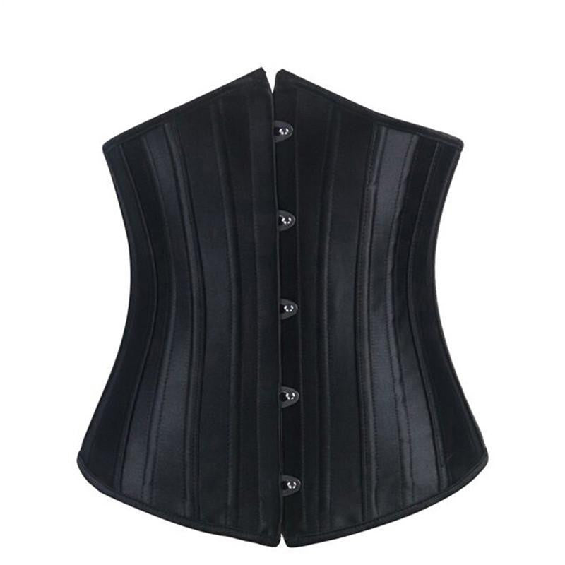 Online discount shop Australia - Burvogue Woman Waist Cincher Corselet Body Shaper Sexy Waist Control underbust Corsets & Bustiers Black Satin Steel Bone Corset