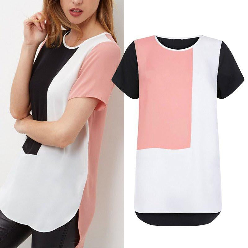 Women Loose Casual Long Women Patchwork Chiffon Blouse Tops Shirt Plus Size 6XL