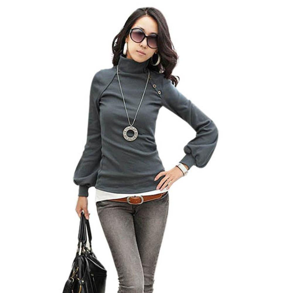 Women Casual Blouse Turtleneck Long Sleeve Tops