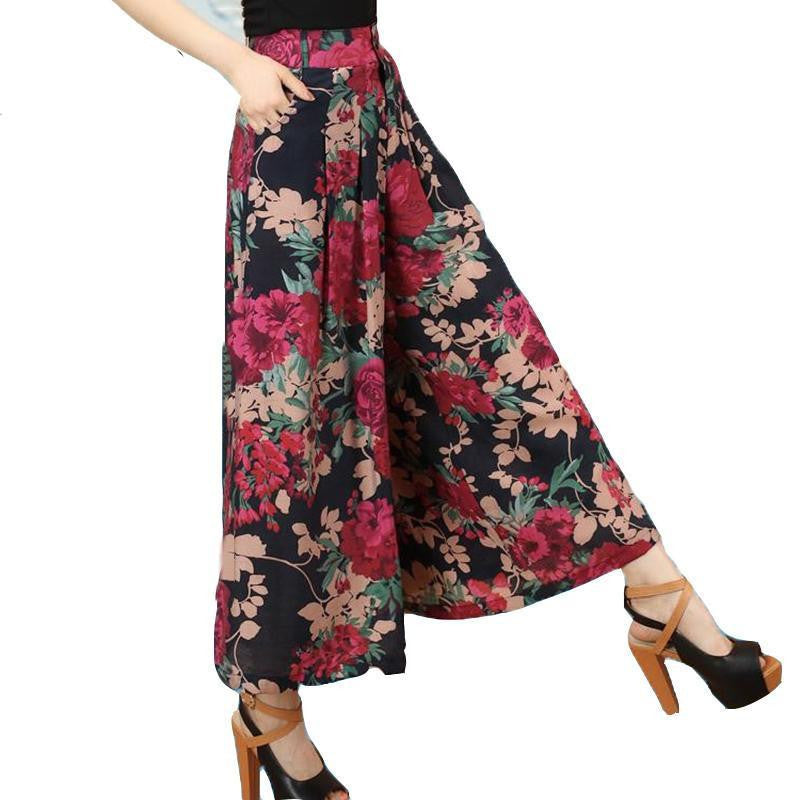 Women Floral Printed Wide leg Pants Casual High Waist Pants Fashion Trousers Loose Pantalones Plus Size 5XL QL978