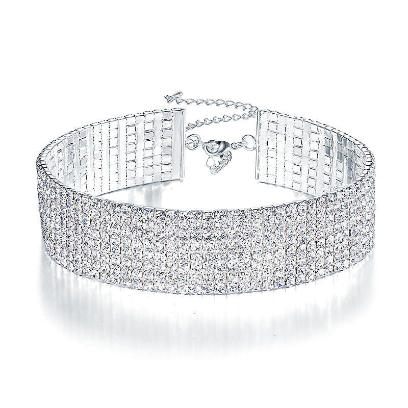 Peacock Star Trendy Wedding Party Prom Choker Necklace 8 Row Stretch Crystal Rhinestone w/ Elastic Cord Pageant CC018 - CelebritystyleFashion.com.au online clothing shop australia