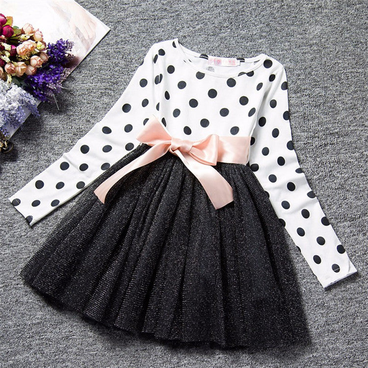 Online discount shop Australia - Baby Dress For Girl Long Sleeve Bow Princess Girls School Dresses Polka Dot Toddler Girls Clothes Baby Clothing