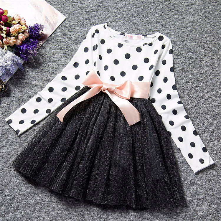 Online discount shop Australia - Baby Dress For Girl Long Sleeve Bow Princess Girls School Dresses Polka Dot Toddler Girls Clothes Baby Clothing