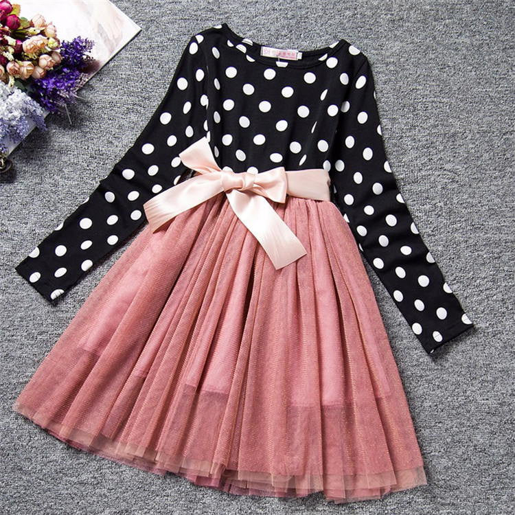 Online discount shop Australia - Baby Dress For Girl Long Sleeve Bow Princess Girls School Dresses Polka Dot Toddler Girls Clothes Baby Clothing