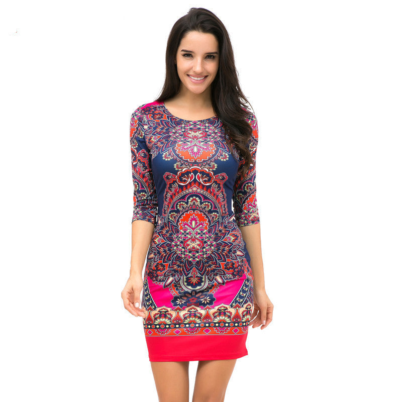 Online discount shop Australia - Kaige.Nina New Women's Vestidos Fashion Printing Style 5 Minutes Of Sleeve O-Neck No Decoration Sheath Mini autumn dress 1618