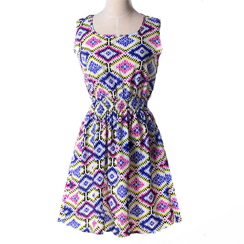 Women casual Bohemian floral flower sleeveless vest printed beach chiffon top dress S092 - CelebritystyleFashion.com.au online clothing shop australia