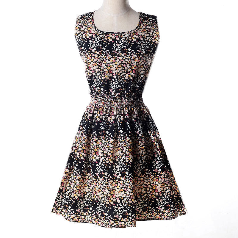 Women casual Bohemian floral flower sleeveless vest printed beach chiffon top dress S092 - CelebritystyleFashion.com.au online clothing shop australia
