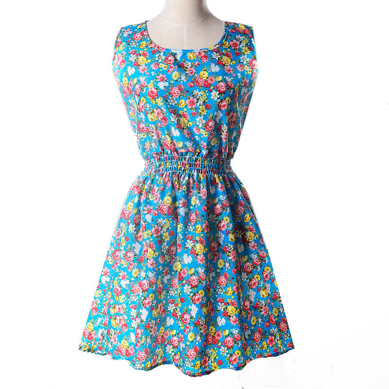 Women casual Bohemian floral flower sleeveless vest printed beach chiffon top dress S092 - CelebritystyleFashion.com.au online clothing shop australia