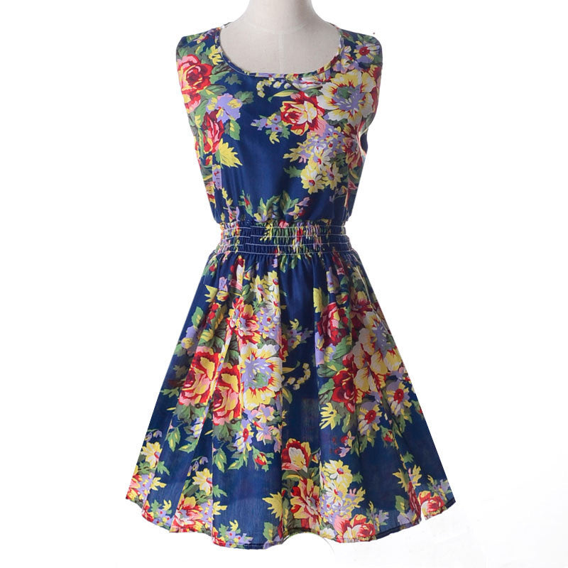 Women casual Bohemian floral flower sleeveless vest printed beach chiffon top dress S092 - CelebritystyleFashion.com.au online clothing shop australia