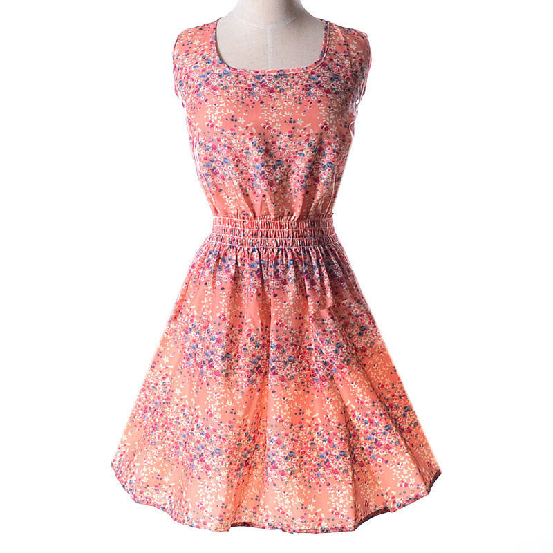 Women casual Bohemian floral flower sleeveless vest printed beach chiffon top dress S092 - CelebritystyleFashion.com.au online clothing shop australia