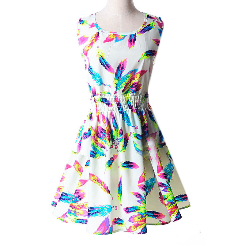 Women casual Bohemian floral flower sleeveless vest printed beach chiffon top dress S092 - CelebritystyleFashion.com.au online clothing shop australia
