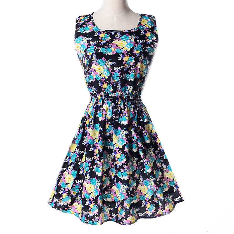 Women casual Bohemian floral flower sleeveless vest printed beach chiffon top dress S092 - CelebritystyleFashion.com.au online clothing shop australia