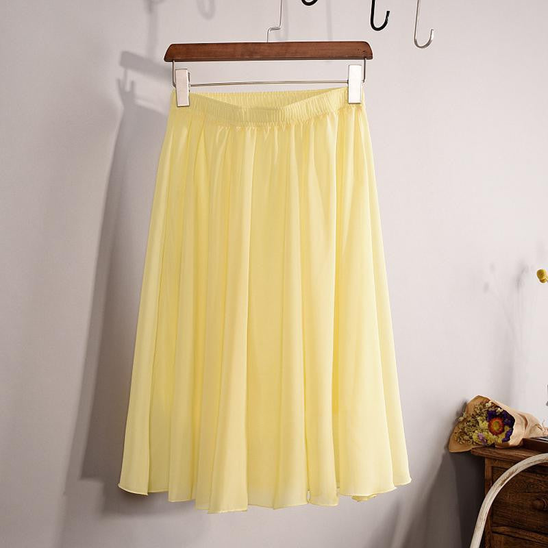 Fashion Women's Elegant 23 Color High Waist Chiffon Pleated Midi Skirt Ladies Casual Slim Beach Skater Skirts Saia SK17 - CelebritystyleFashion.com.au online clothing shop australia