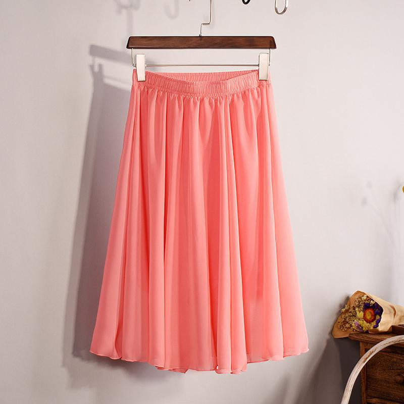 Fashion Women's Elegant 23 Color High Waist Chiffon Pleated Midi Skirt Ladies Casual Slim Beach Skater Skirts Saia SK17 - CelebritystyleFashion.com.au online clothing shop australia