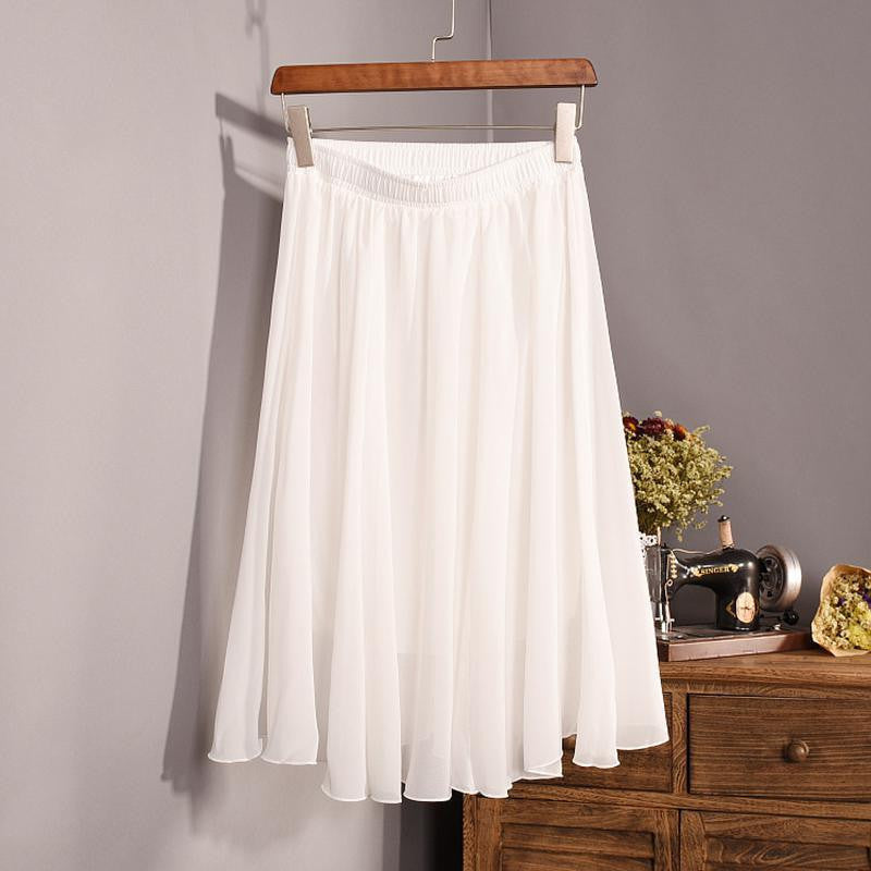 Fashion Women's Elegant 23 Color High Waist Chiffon Pleated Midi Skirt Ladies Casual Slim Beach Skater Skirts Saia SK17 - CelebritystyleFashion.com.au online clothing shop australia