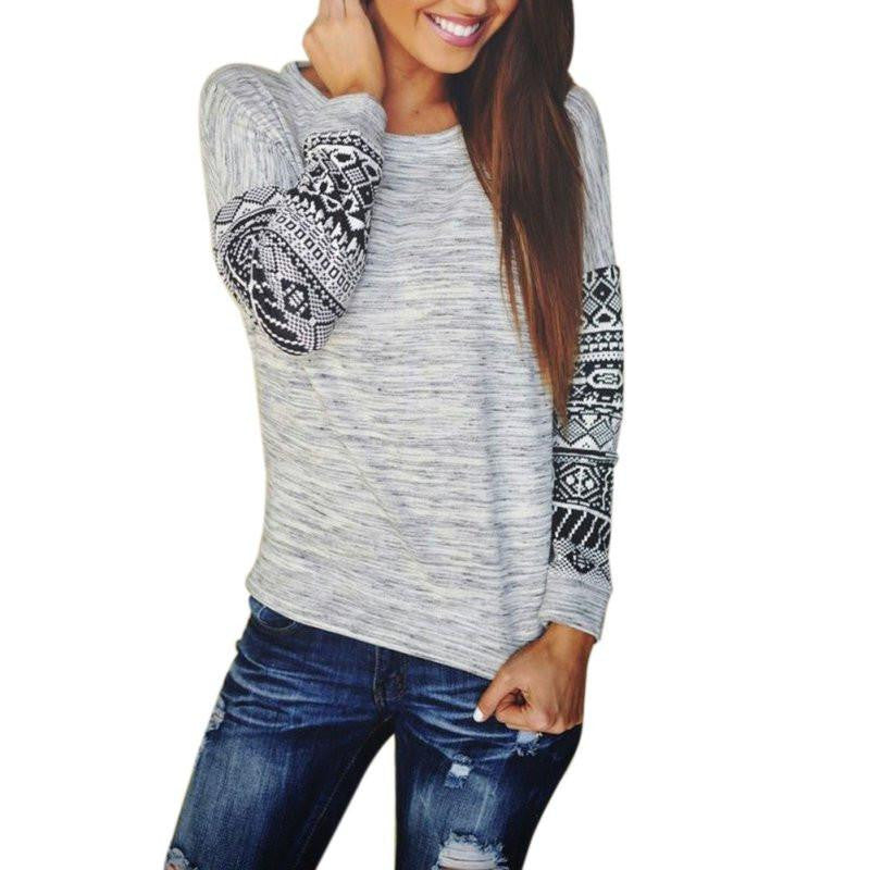 Women Casual Long Sleeve shirt Blouse Top Crew Neck Pullover Clothes A39
