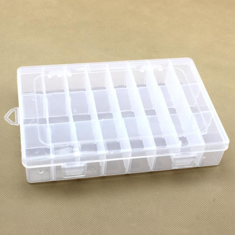 Practical Adjustable Plastic 24 Compartment Storage Box Case Bead Rings Jewelry Display Organizer