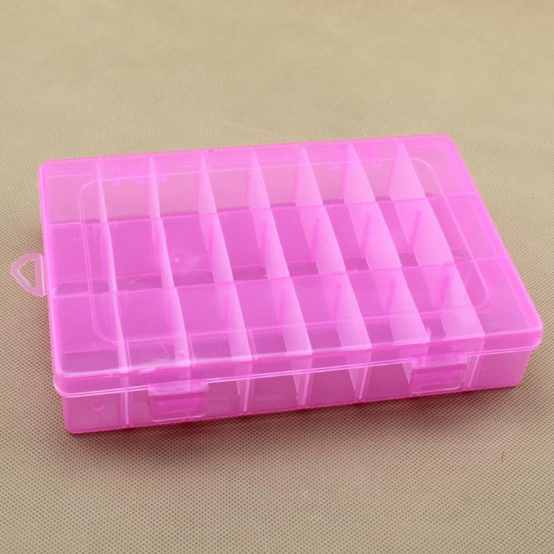 Practical Adjustable Plastic 24 Compartment Storage Box Case Bead Rings Jewelry Display Organizer