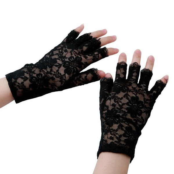 Goth Party Sexy Dressy Women Lady Lace Gloves Mittens AccessoriesFingerless Black White 011C-Dollar Bargains Online Shopping Australia