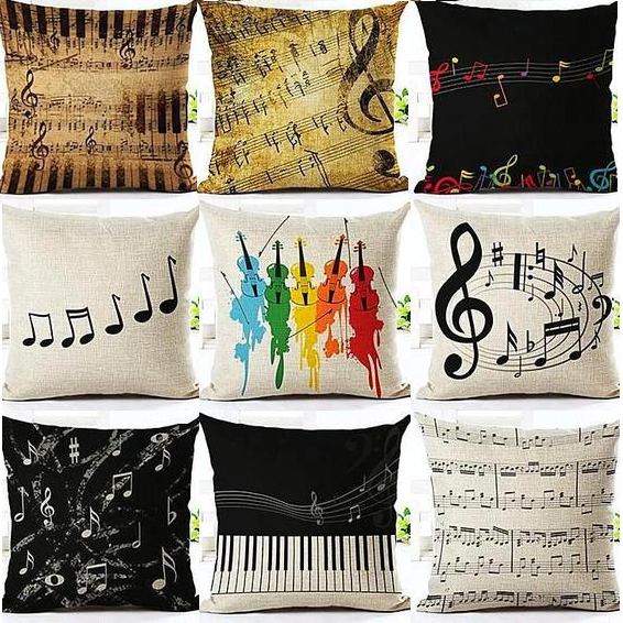 Music Series Note Printed Linen Cotton Square Throw Pillow Cushion 45x45cm Home Decor Houseware-Dollar Bargains Online Shopping Australia