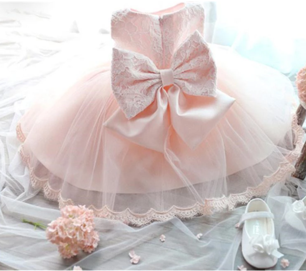 Elegant Girl Dress Girls Summer Fashion Pink Lace Big Bow Party Tulle Flower Princess Wedding Dresses Baby Girl dress-Dollar Bargains Online Shopping Australia