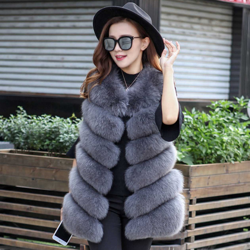 Warm Fashion Women Coat Fur Vest High-Grade Faux Fur Coat Fox Fur Long Vest Plus-Dollar Bargains Online Shopping Australia