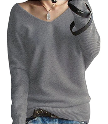 autumn winter cashmere sweaters women fashion v-neck sweater loose 100% wool sweater batwing sleeve plus size pullover-Dollar Bargains Online Shopping Australia