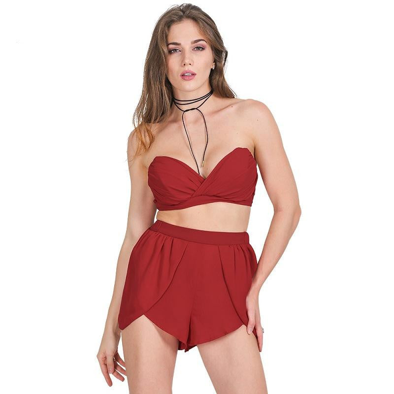 Simplee Sexy padded v neck ruffles chiffon women jumpsuit rompers Hollow out evening party playsuit Two piece overalls-Dollar Bargains Online Shopping Australia