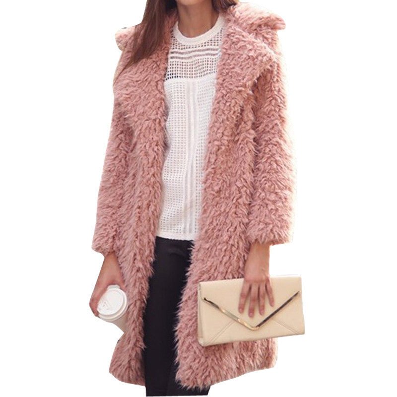 Autumn Winter Women Fur Coat Long Sleeve Cardigan Coat Female Warm Big Size Overcoat Pink Slim Warm Women Outwear Coats-Dollar Bargains Online Shopping Australia