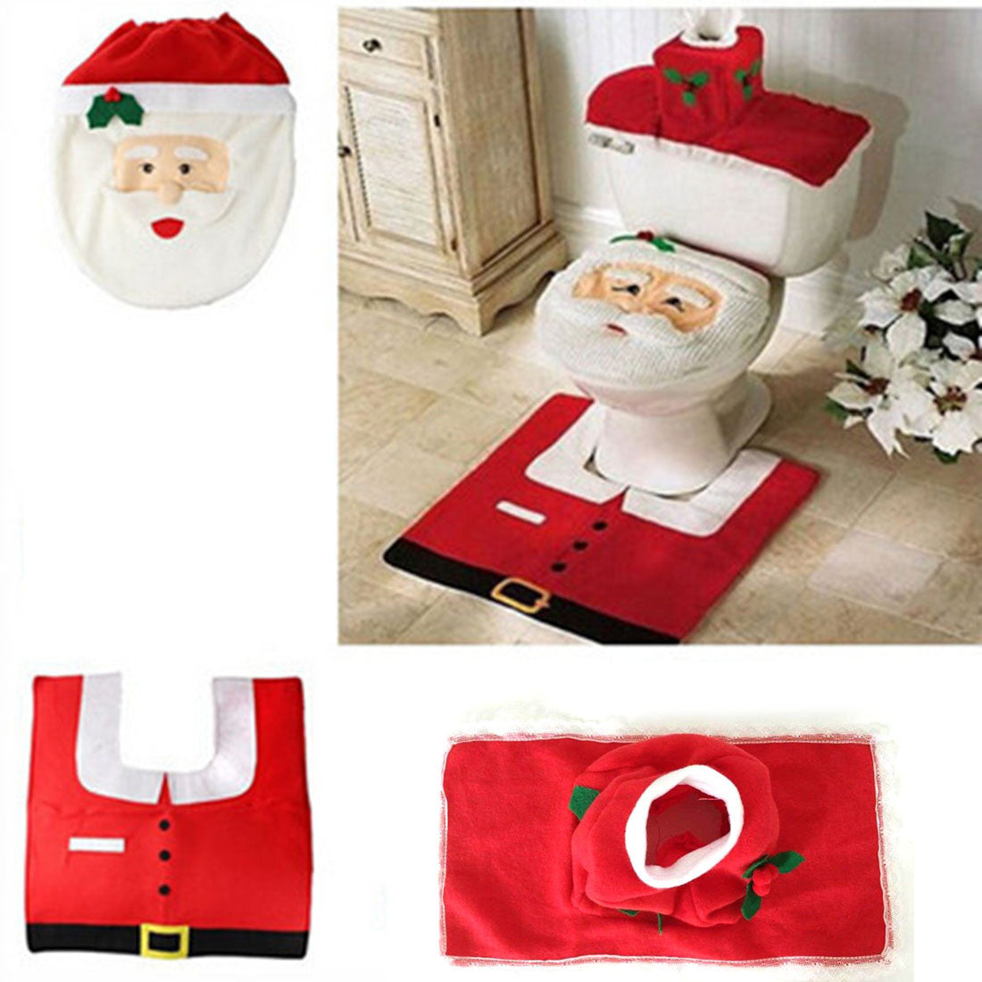 3Pc/Set Christmas Santa Claus Bathroom Toilet Seats Cover Christmas Decoration-Dollar Bargains Online Shopping Australia