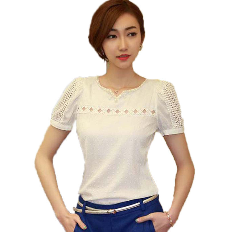 Women Tropical Blouse Lace Short Sleeve Shirt V Neck Doll Chiffon Tops Women Blouses A727-Dollar Bargains Online Shopping Australia