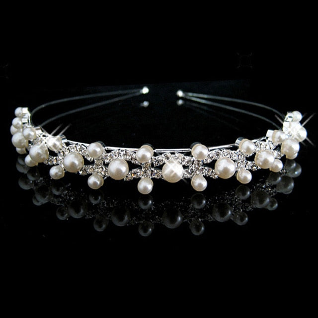 Pearl Princess Tiara Crystal Crown Kid Girls Lover Prom Gift Hair Jewelry Bridal Headband Wedding Tiaras and Crowns-Dollar Bargains Online Shopping Australia